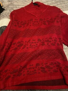 Tres Jolie Accessories Red Patterned Cowl-Neck Sweater